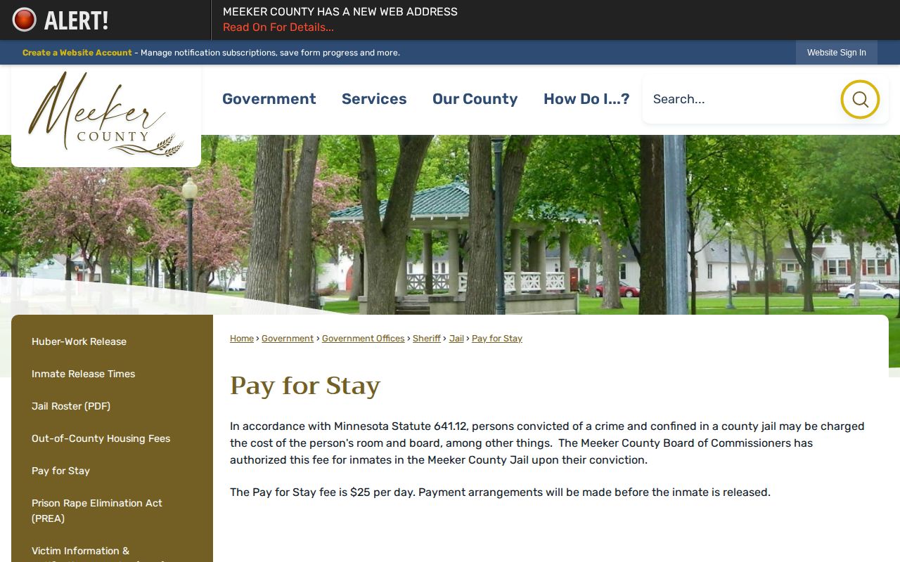 Meeker County Jail pay-for-stay policy