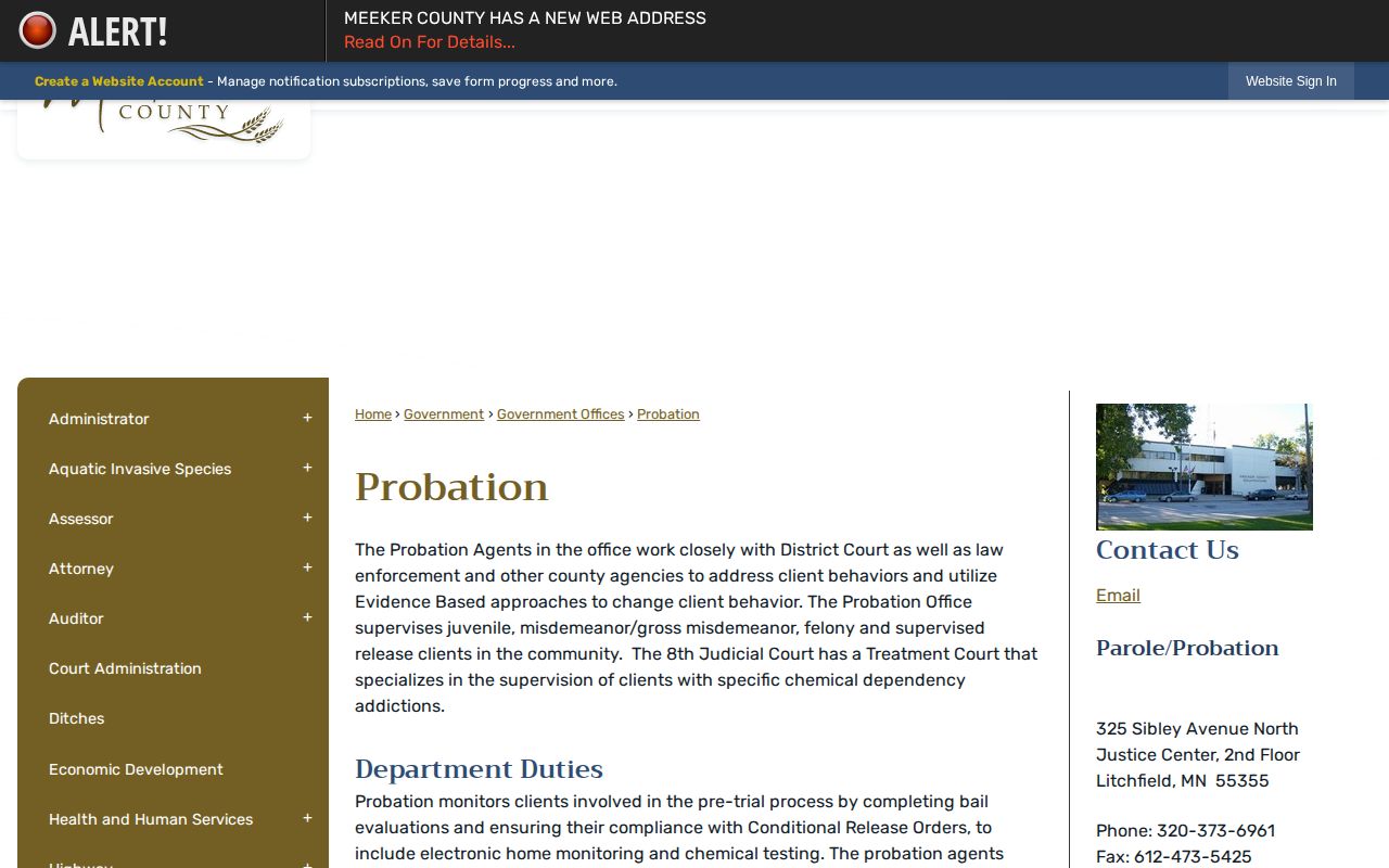 Meeker County post-release supervision and probation office information