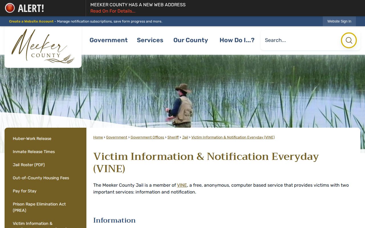 Meeker County VINE inmate release and transfer notification page